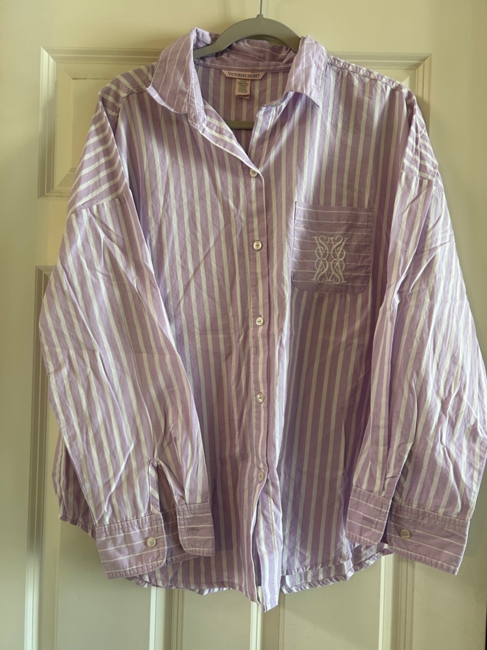 Victoria's Secret Lavender Striped Shirt sleep shirt size M